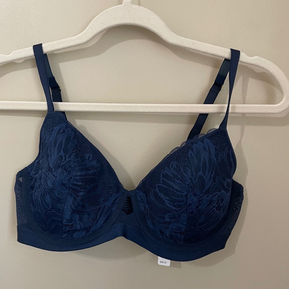 Soma Lightly Lined Lace Perfect Coverage Bra 34D Navy Underwire